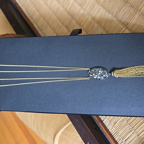 FREIDA ROTHMAN Elegant Gold and Black Crystal Pendant Tassel Necklace - Picture 2 of 5
